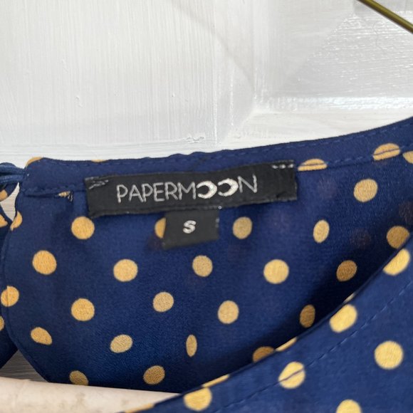 Paper Moon women's navy and yellow polka dot blouse with scalloped edges Size s - Picture 2 of 10
